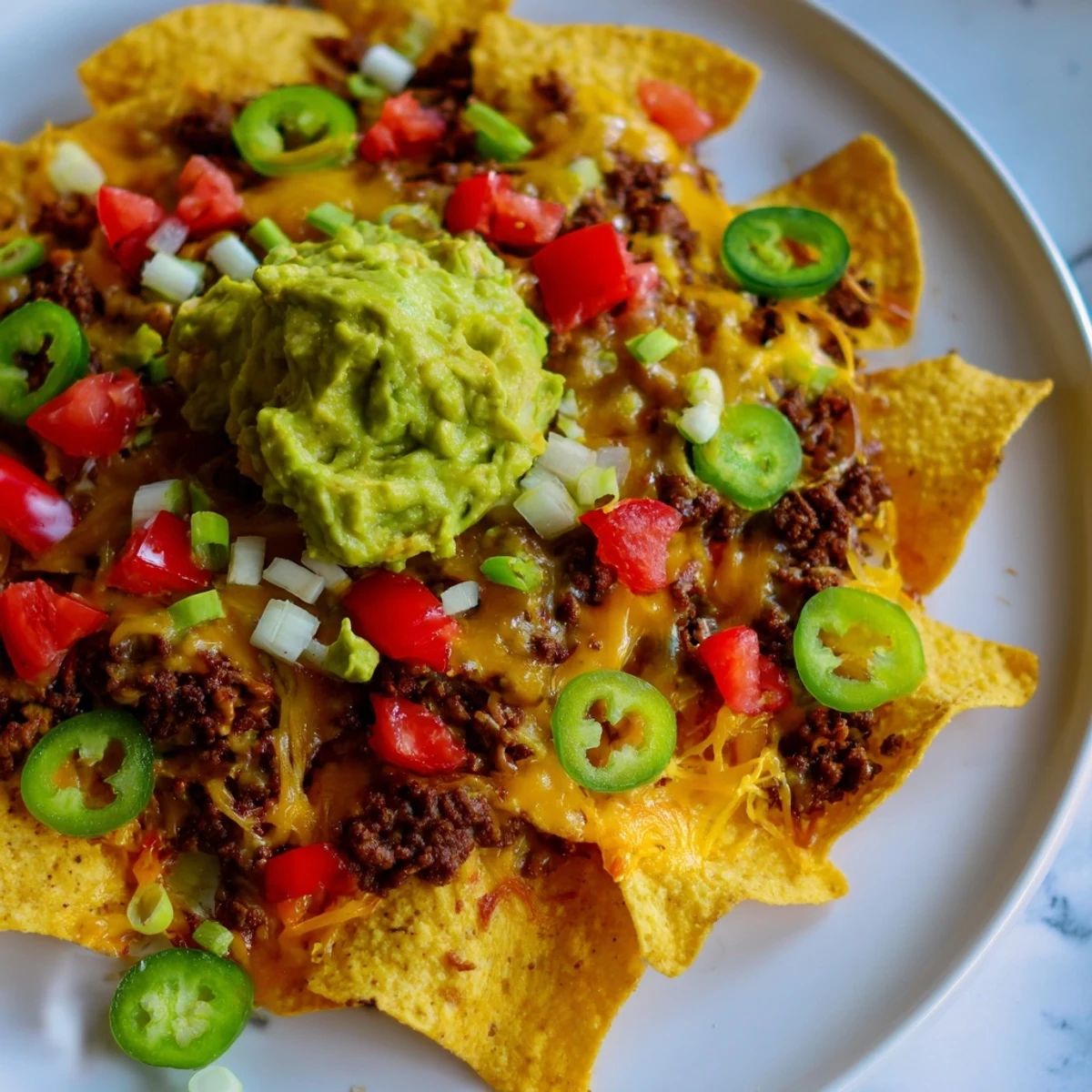 Golden, melted cheese blankets seasoned ground beef on crispy tortilla chips for these crowd-pleasing Beef Nachos with Guacamole.