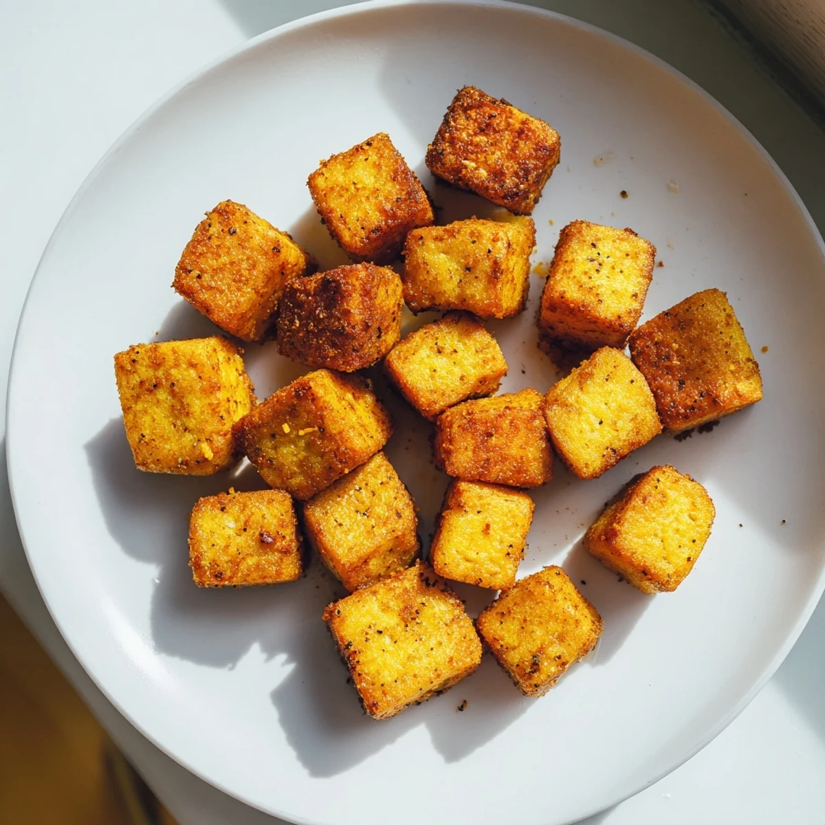 Easy, gluten-free air fryer tofu, served hot from the basket, ready for dipping in sweet chili sauce.