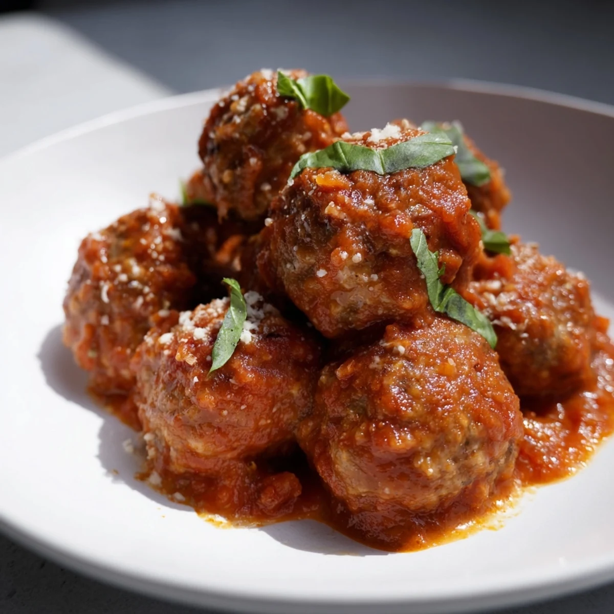 Sizzling turkey meatballs simmering in a garlicky marinara sauce, ideal for serving with crusty bread for dipping.
