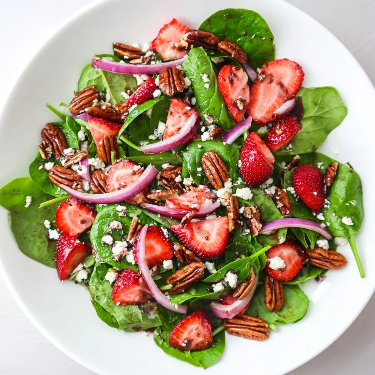 Served on a platter, this easy American salad features sweet berries, crunchy nuts, and feta.