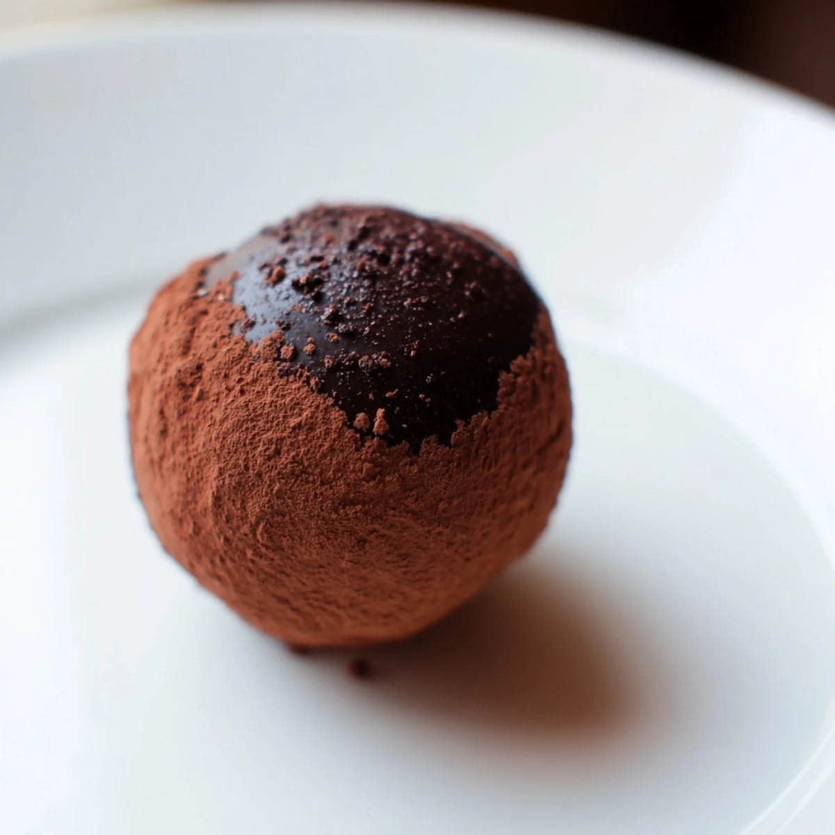 A hand holds a smooth, rich Irish Cream Truffles ball ready to be gifted or enjoyed after dinner.