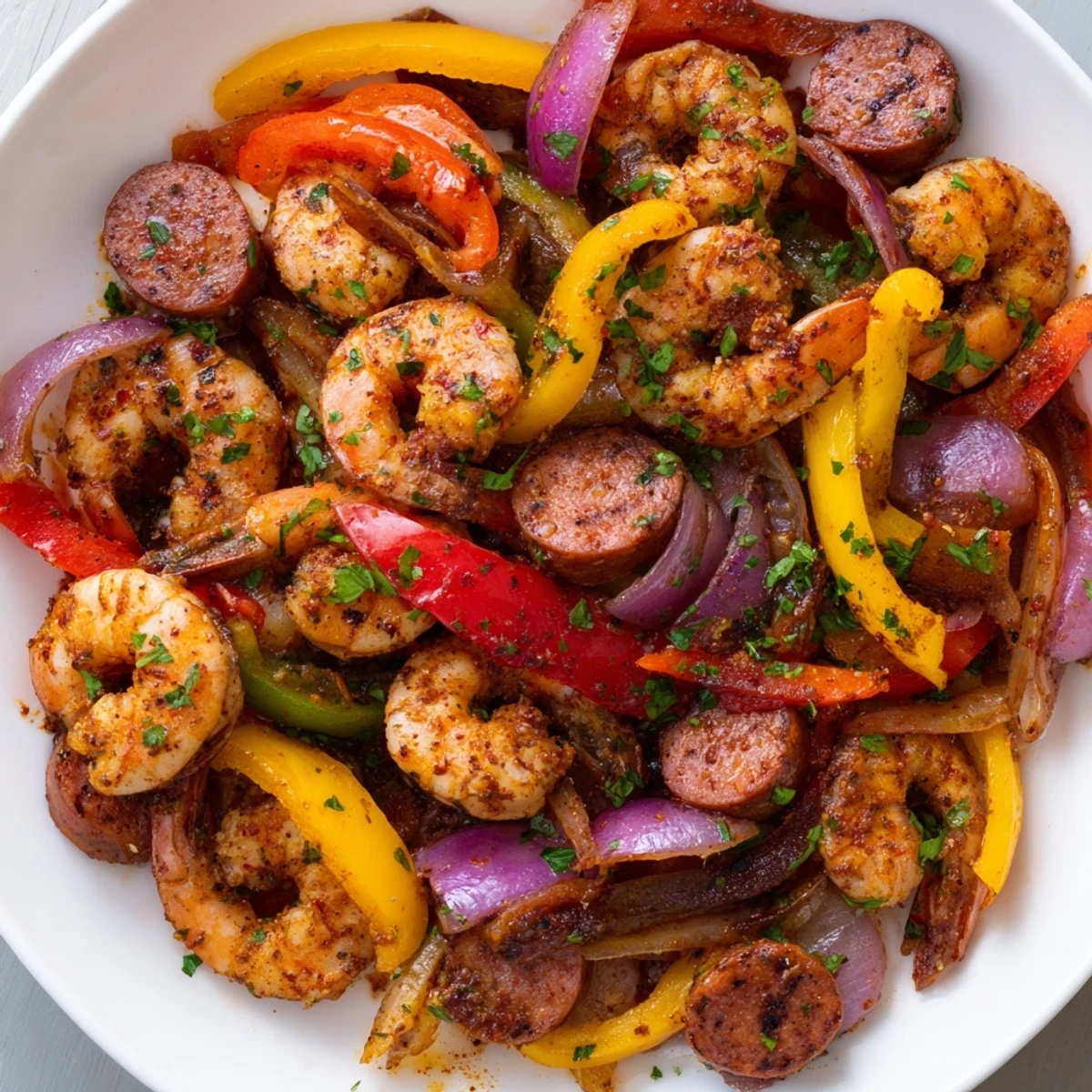 Serve the Cajun Shrimp and Sausage Skillet with steamed rice for a spicy weeknight dinner.