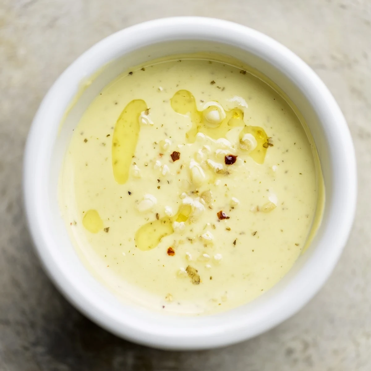 Close up on a spoon drizzling Lemon Dijon Dressing over a colorful grain bowl with chickpeas.