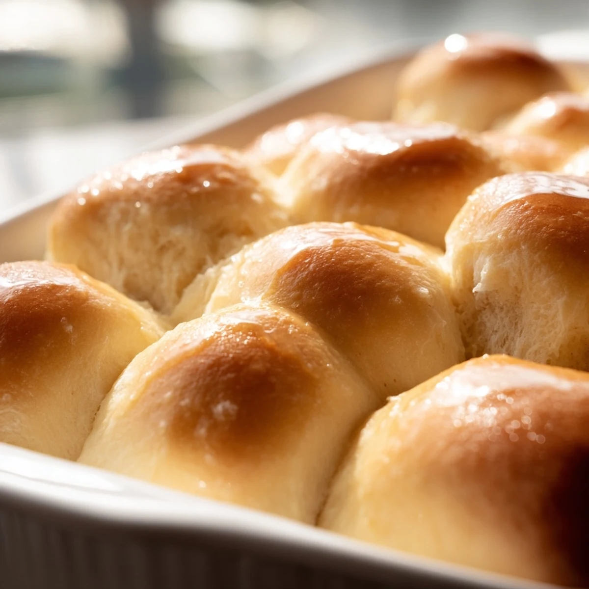 A stack of fluffy Best Vegan Dinner Rolls brushed with melted vegan butter.