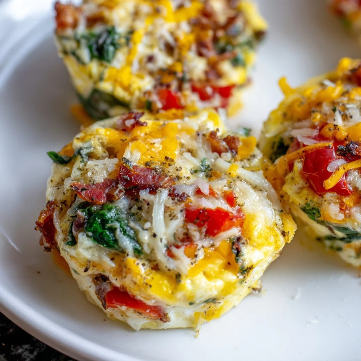 A close-up of a halved Best Frittata Egg Muffin revealing fluffy egg texture, melted cheese, and spinach on a rustic board.