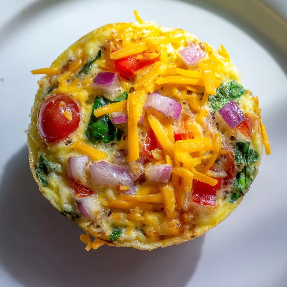 Freshly baked Best Frittata Egg Muffins in a muffin tin, showcasing golden edges and colorful vegetable fillings inside.