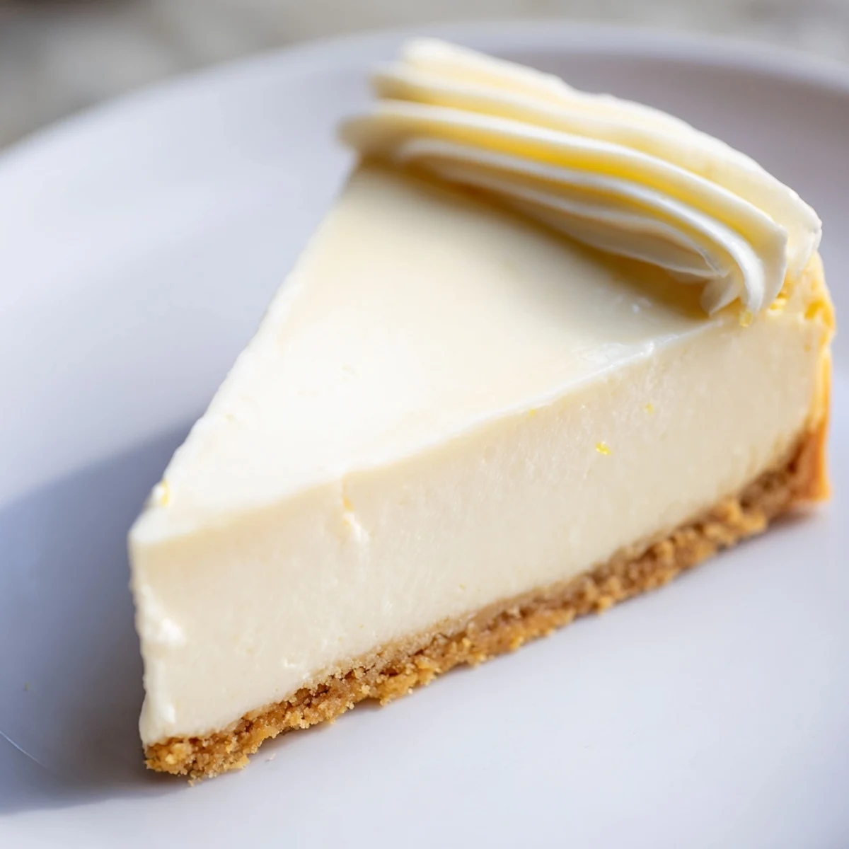 Rich Greek Yogurt Cheesecake on a white plate with a berry compote, ready to serve.