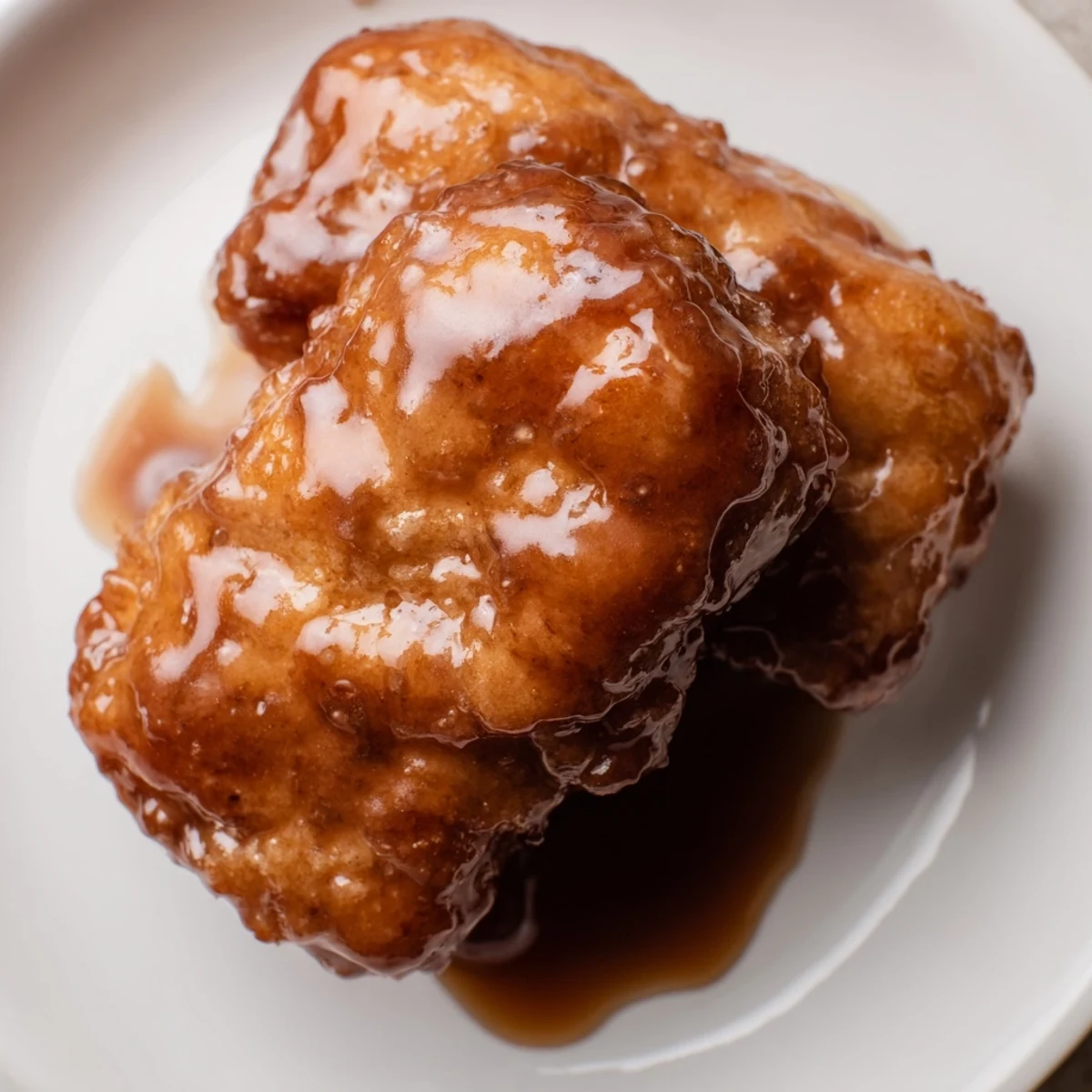 Close-up of freshly fried Maple Donut Bars dipped in a thick, creamy maple glaze, ready to be enjoyed.