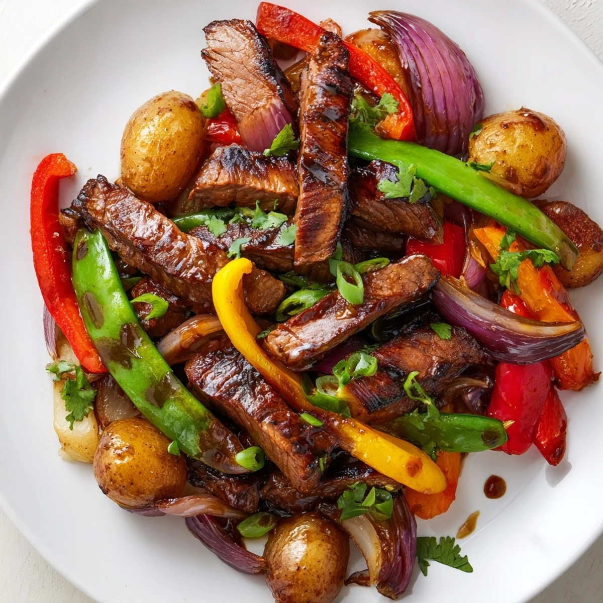 Golden-brown beef and colorful crisp vegetables sizzle on a Blackstone griddle in this Blackstone Cowboy Stir Fry Dinner.