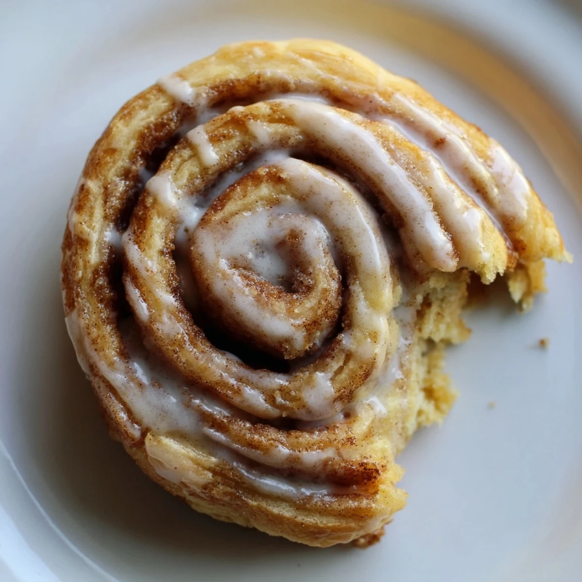 Stack of soft Cinnamon Roll Cookies on a white plate, drizzled with vanilla icing and dusted with cinnamon for a cozy dessert.