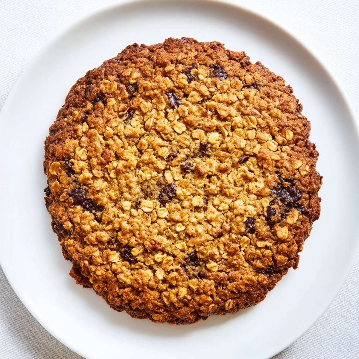Golden-brown 4 Ingredient Crispy Chocolate Oat Cookies with melted chocolate chunks on a cooling rack.