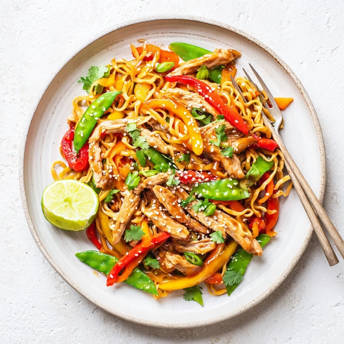 Sizzling turkey strips and crisp veggies tossed in sweet chilli sauce over silky noodles in a Sweet Chilli Turkey Noodle Stir Fry.