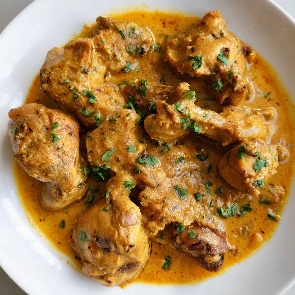 Butter Chicken and Vegetable Fritters are served steaming in bowls with naan bread alongside for dipping.