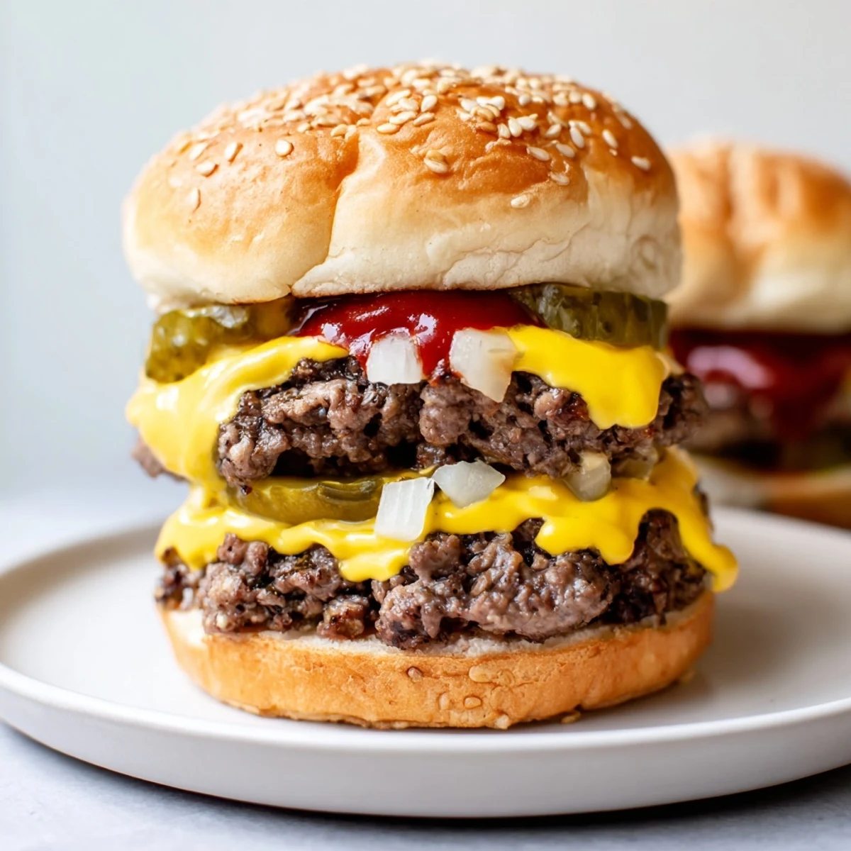 Freshly baked White Trash Sliders are arranged on a wooden board, garnished with sesame seeds and served alongside a bowl of dipping sauce.