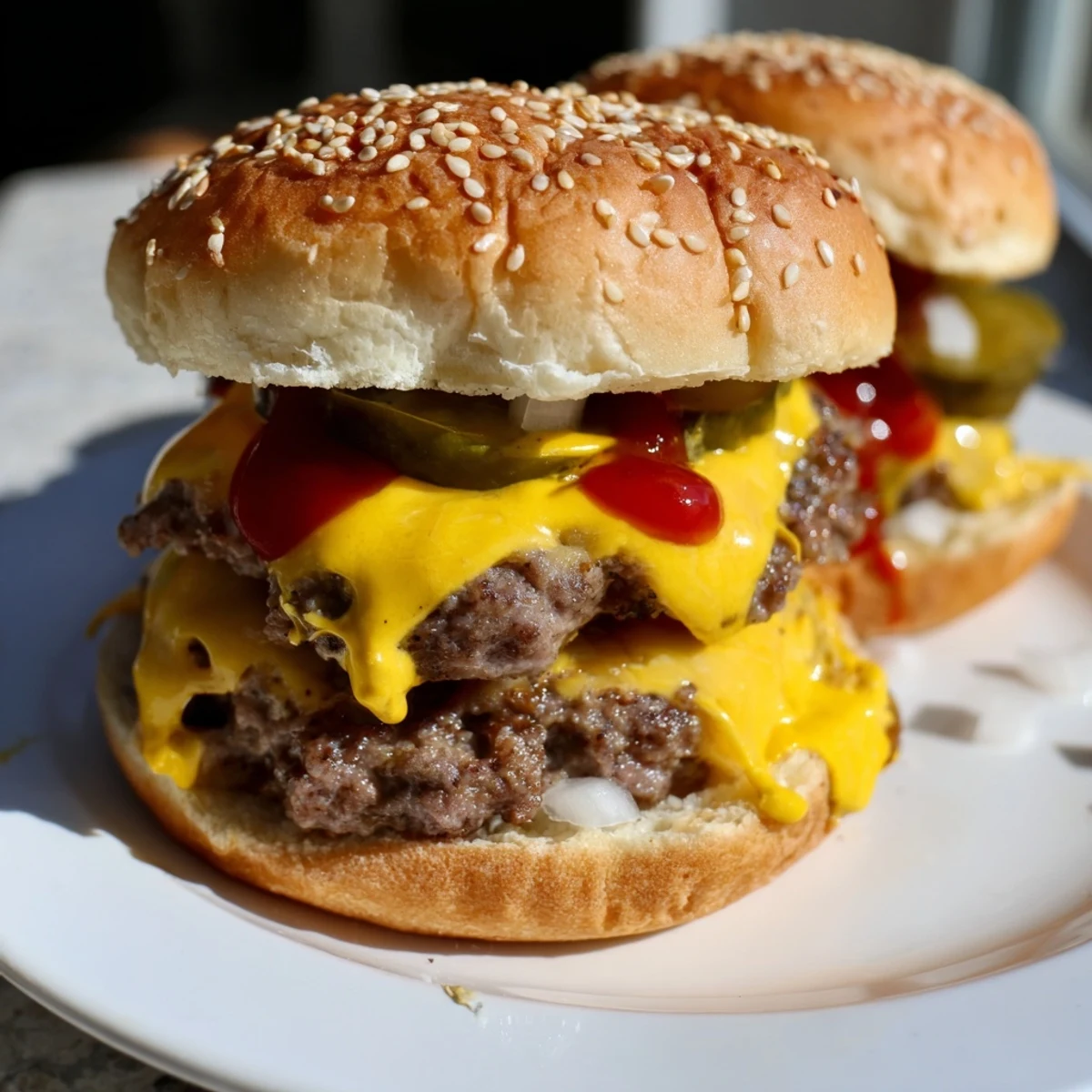 A close-up shot of White Trash Sliders highlights the juicy beef patties, tangy cheese, and soft Hawaiian roll buns, perfect for game day.
