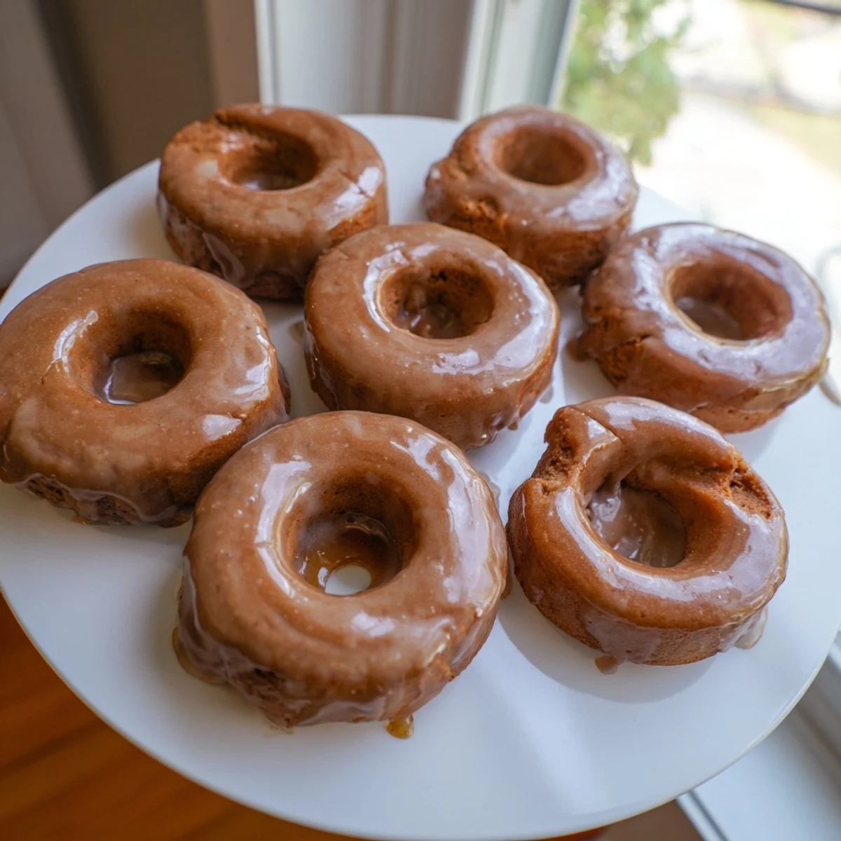Golden maple glazed pumpkin mochi donuts with chewy texture on a wire rack