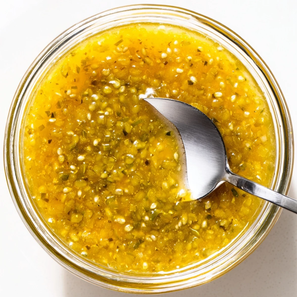 Golden Jalapeño Honey Mustard Sauce drizzled over grilled chicken with fresh jalapeño slices