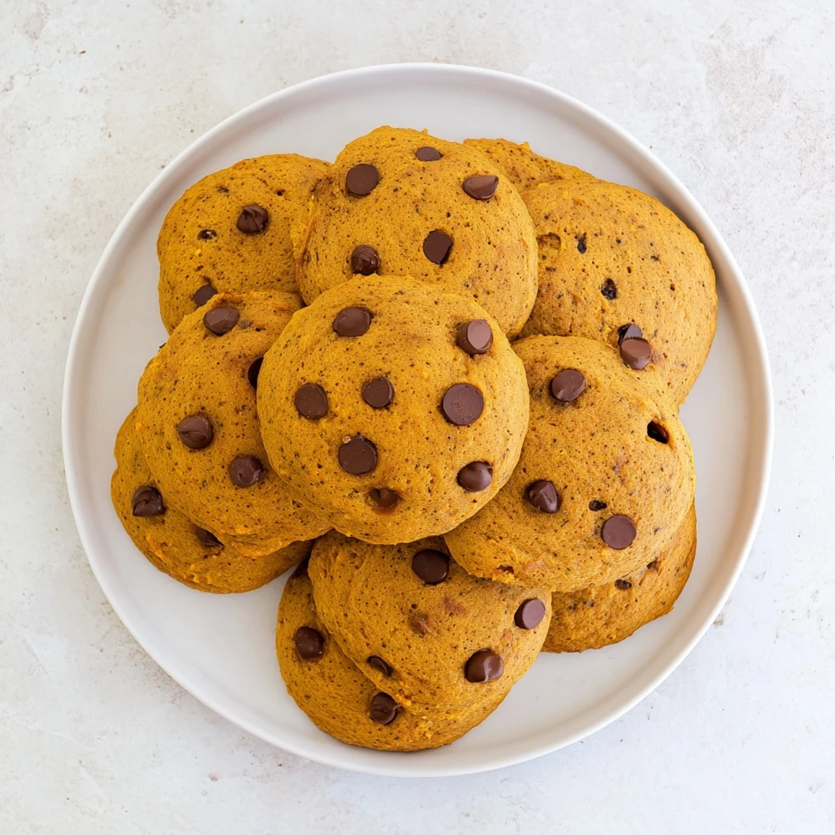 Golden pumpkin spice chocolate chip cookies on a wire cooling rack with melty chocolate chips visible