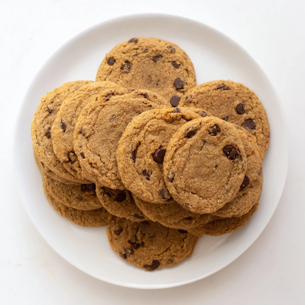 Close up of chewy pumpkin spice chocolate chip cookies showing warm spices and gooey chocolate throughout