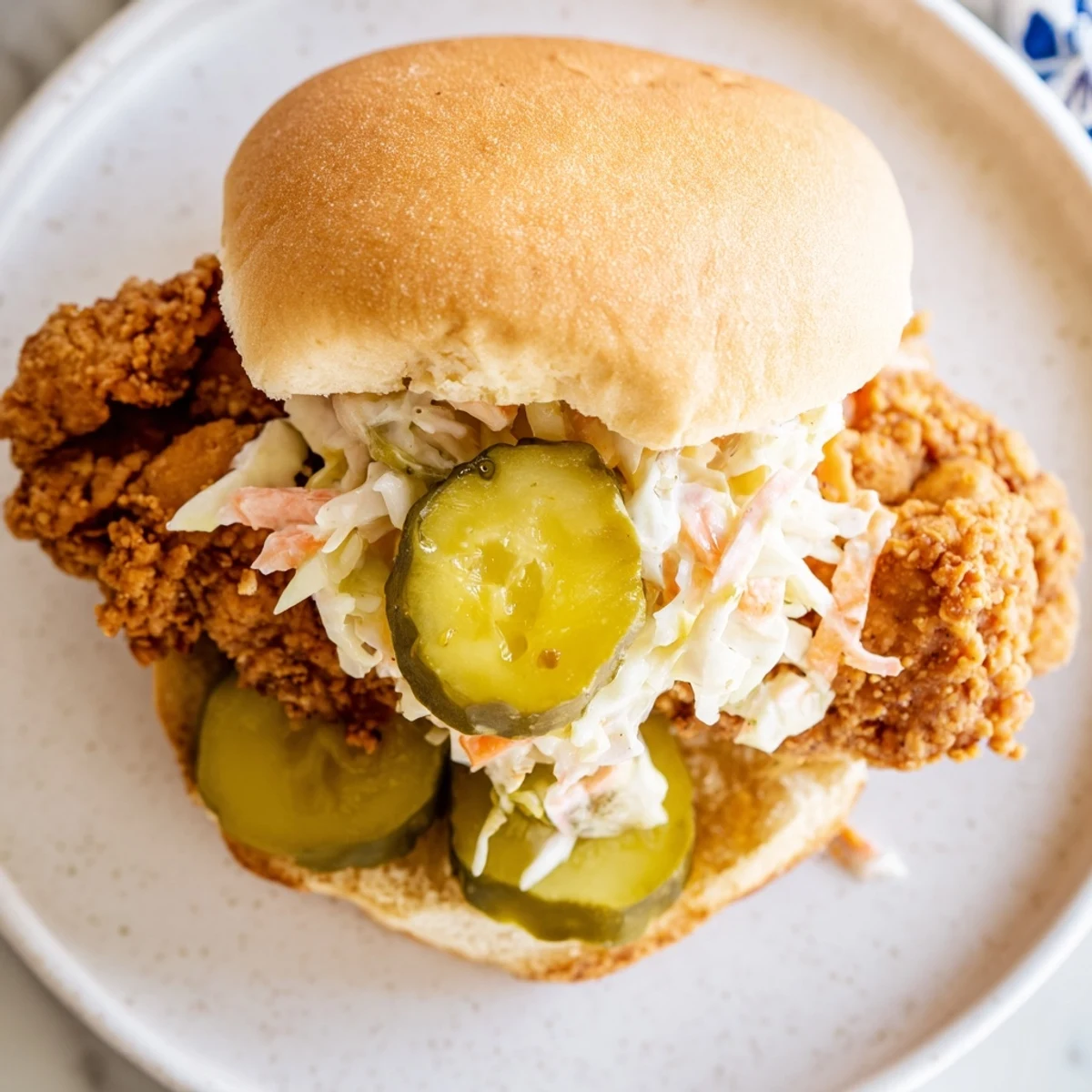 Crispy buttermilk fried chicken thighs topped with creamy cabbage slaw and served on soft burger buns
