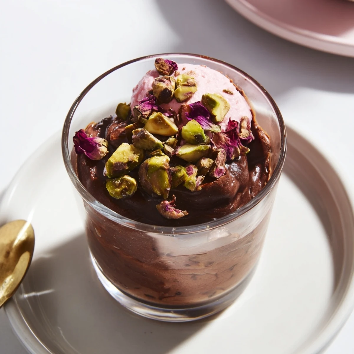 Rich Dubai Chocolate Cup layered with honeyed pistachios and fragrant rosewater cream topping