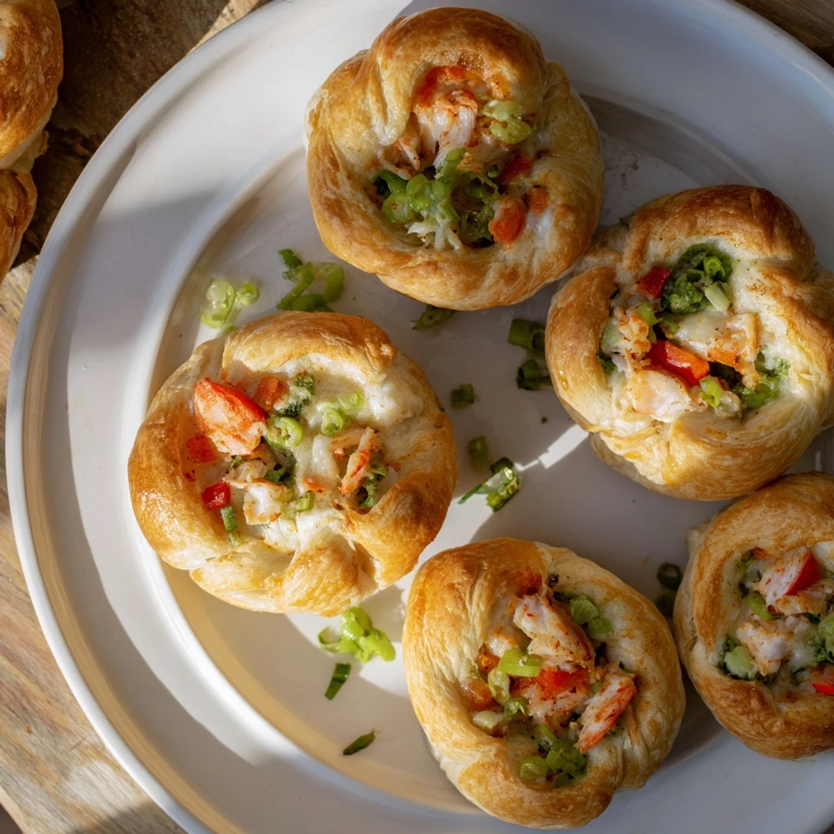 Oven-baked seafood tortilla bombs featuring lump crab meat, shrimp, and zesty jalapeño filling