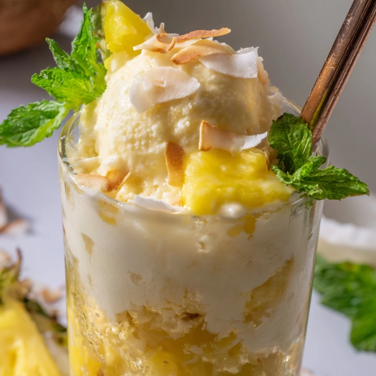 Tropical Paradise Rebel Float featuring layered mango smoothie with fizzy soda and vegan vanilla ice cream topping