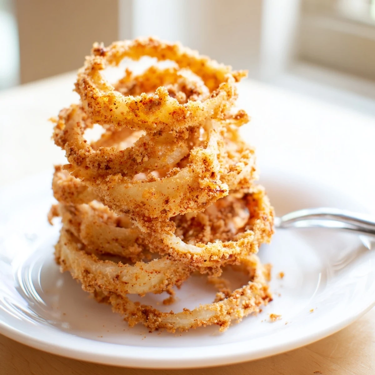 Homemade onion ring chips freshly fried to golden brown perfection ready for dipping