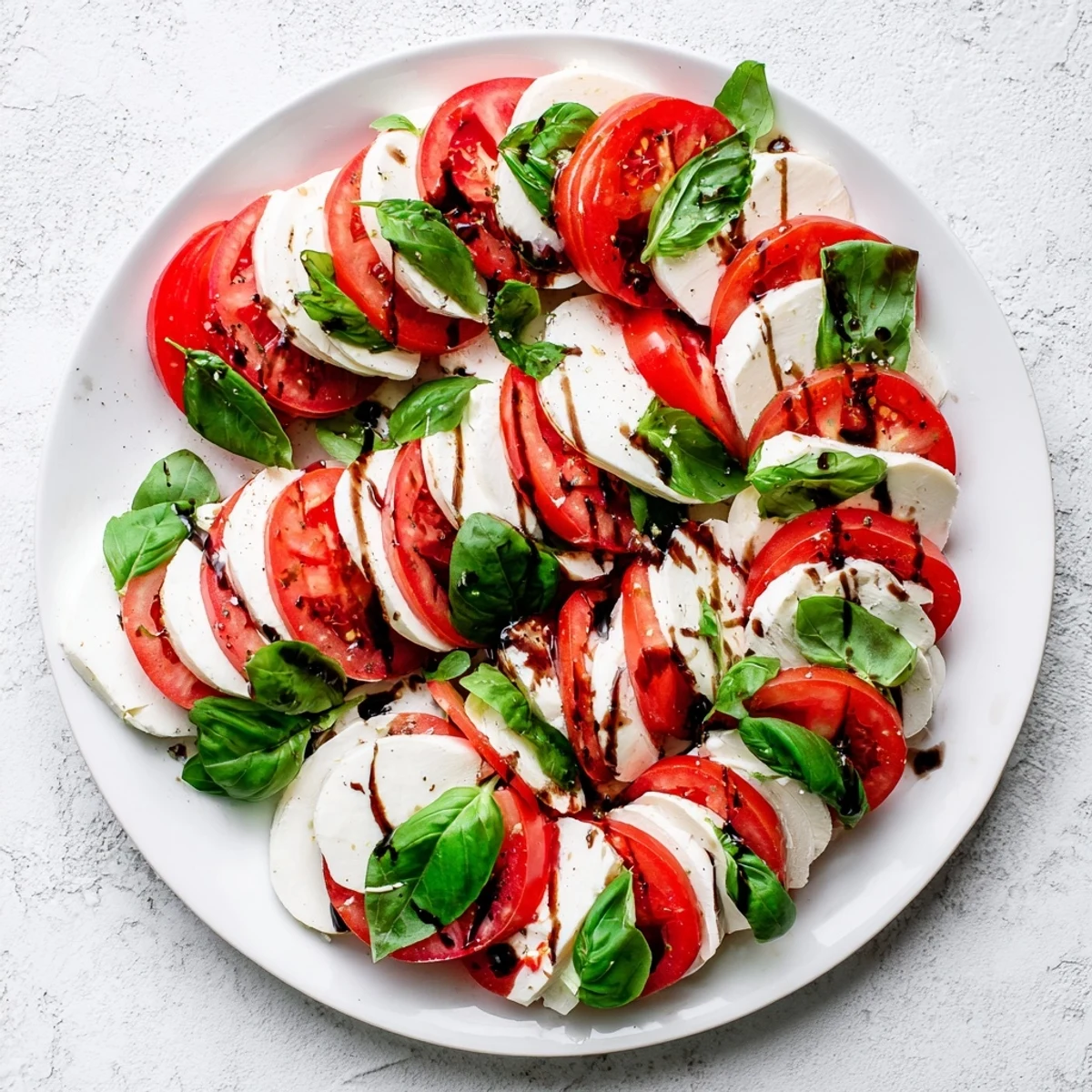 Red tomato and white mozzarella slices curved into a festive candy cane pattern with basil accents
