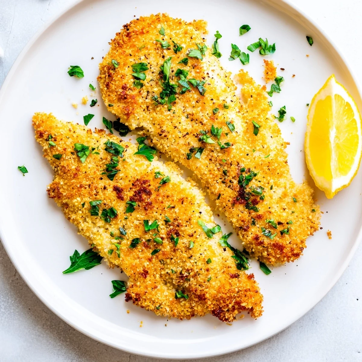 Flaky white tilapia pieces breaded with spiced panko, air fried to crunchy golden perfection
