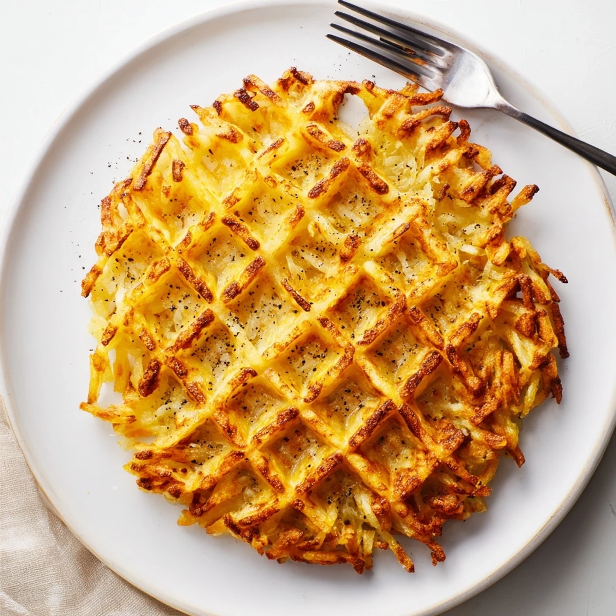 Crispy waffle iron hashbrowns served hot with sour cream and fresh chives