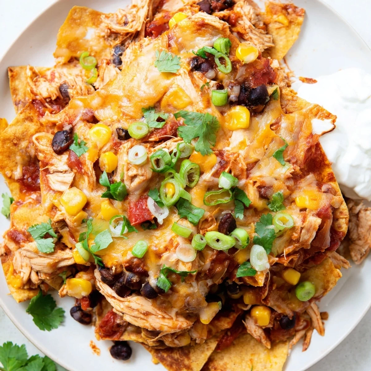 Slow cooker Crockpot Chicken Enchilada Casserole with layers of melted cheese and tender shredded chicken
