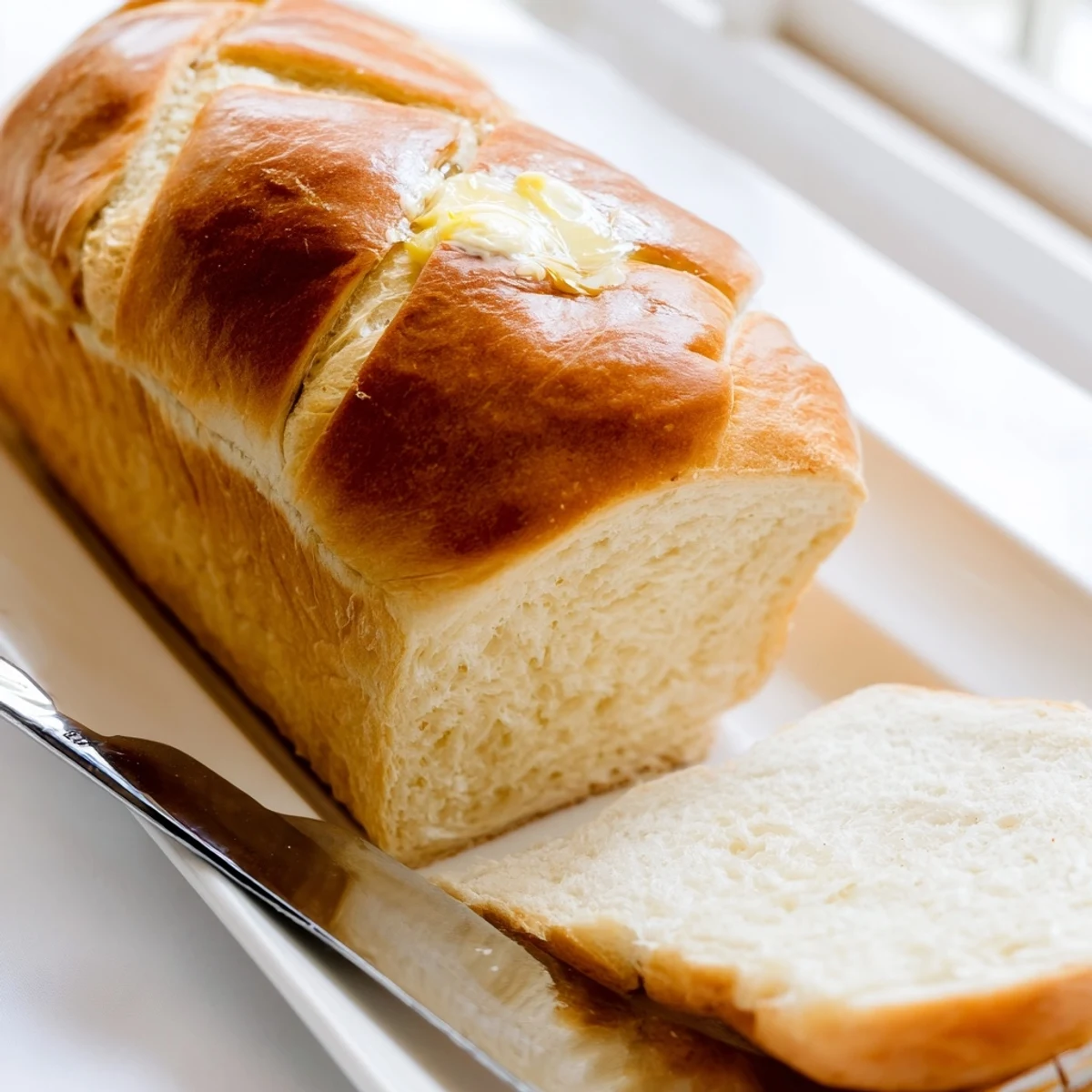 Sliced homemade Amish white bread showing pillowy texture perfect for sandwiches or morning toast