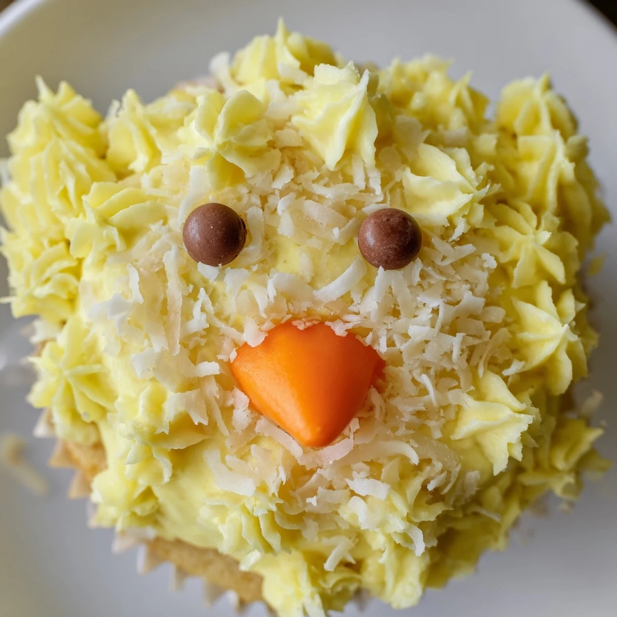 Adorable Easter Chick Cupcakes with bright yellow frosting and sweet candy faces on display
