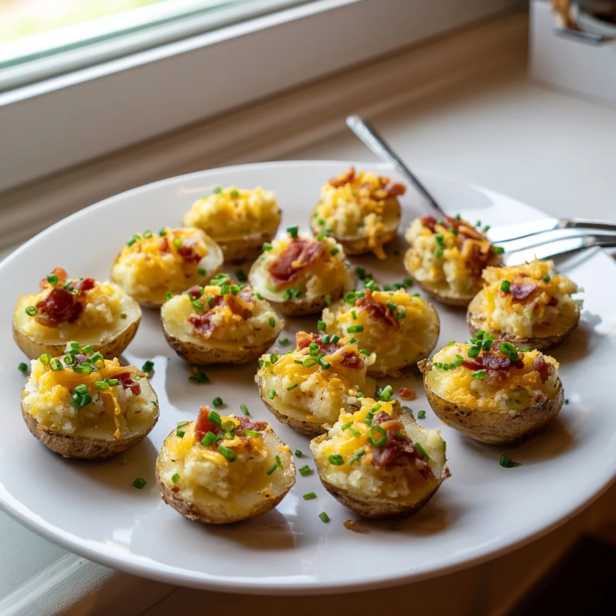 Crispy golden Irish Potato Bites filled with melted cheddar cheese and savory bacon crumbles