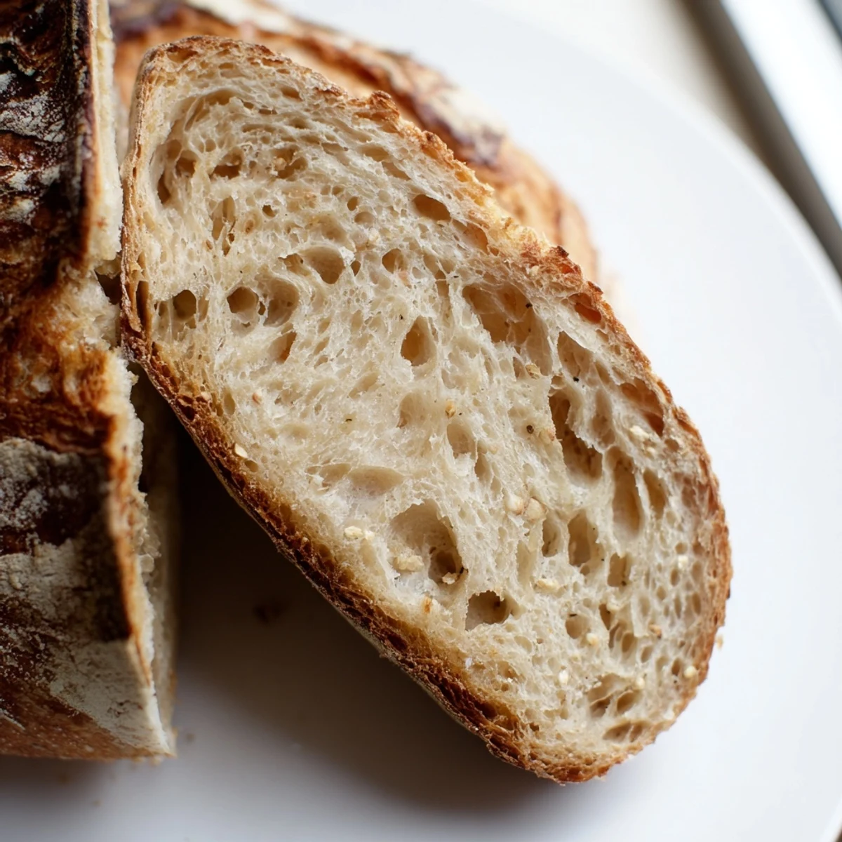 Golden sourdough bread loaf with a crackly crust resting on a wire cooling rack