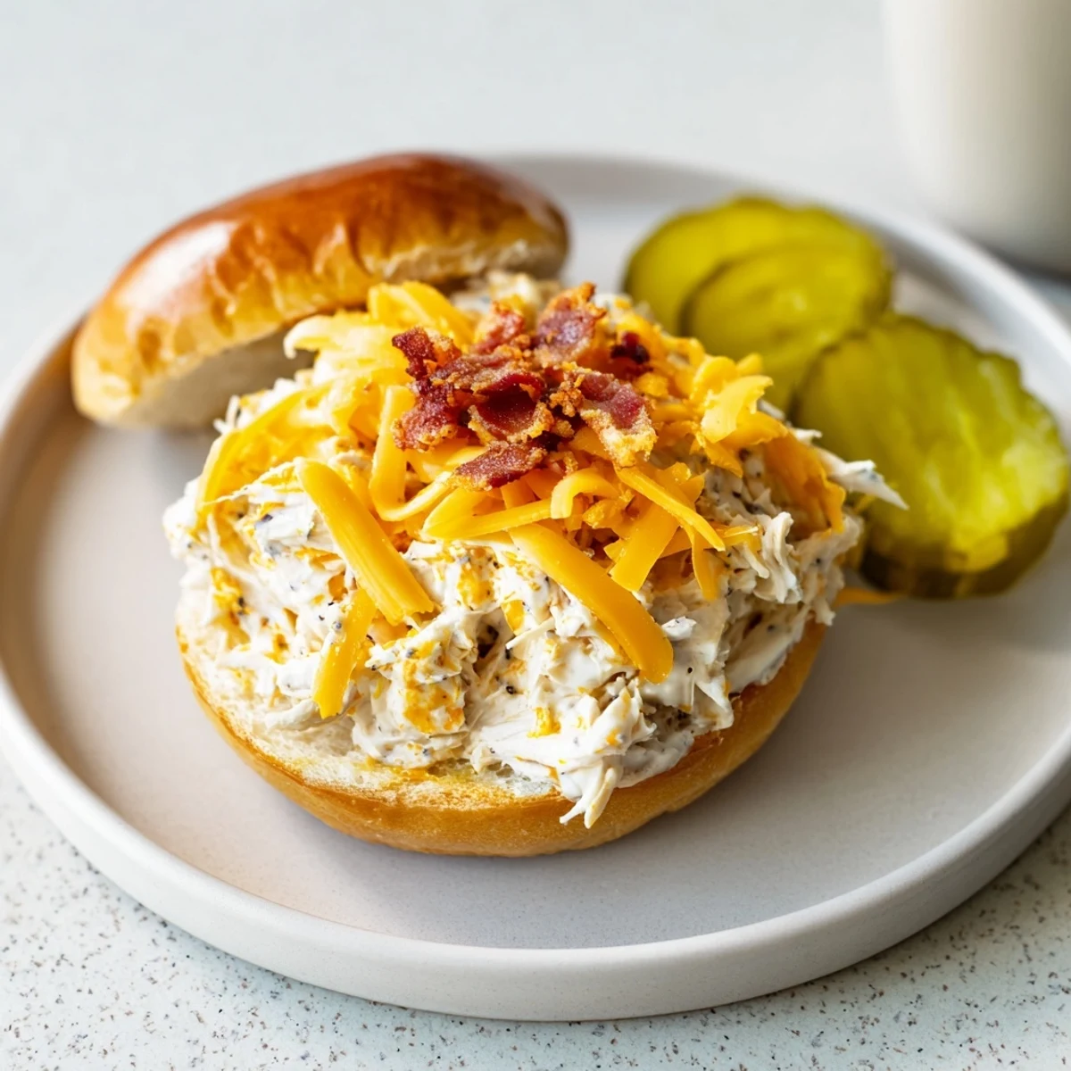 Warm Crack Chicken Sandwiches mounded on brioche, creamy ranch aroma wafting
