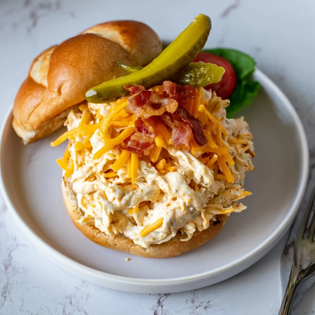 Crowd-pleasing Crack Chicken Sandwiches served with iced tea and crispy fries