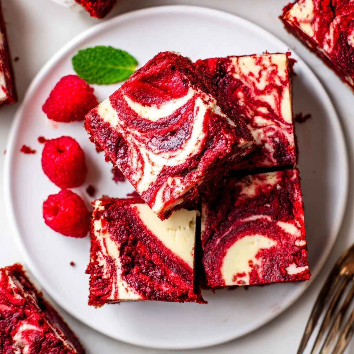 Warm Red Velvet Brownies With Cheesecake Layer cooled slightly, served with fresh berries