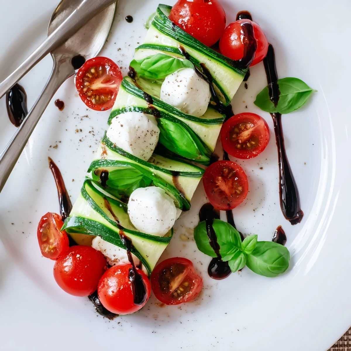 Bright Juicy Cucumber Caprese Salad tossed with olive oil, balsamic glaze  