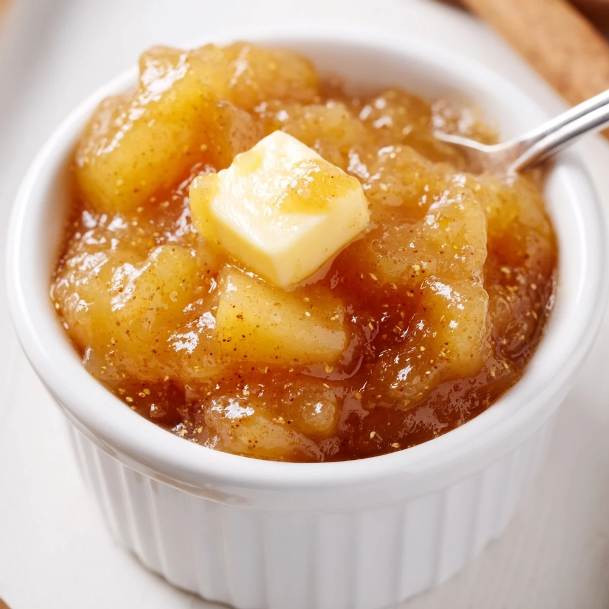 Small-batch Fall Caramel Apple Jam bubbling in pot, deep caramelized flavor