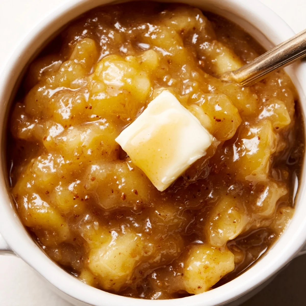 Homemade Fall Caramel Apple Jam spread warm on toast, butter melting