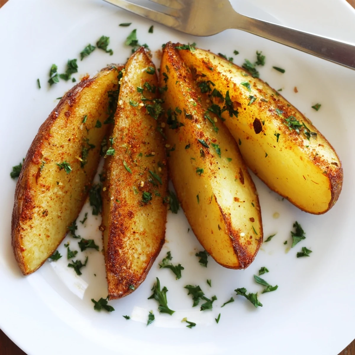 Seasoned Potato Wedges tossed in olive oil and paprika, ready to dip