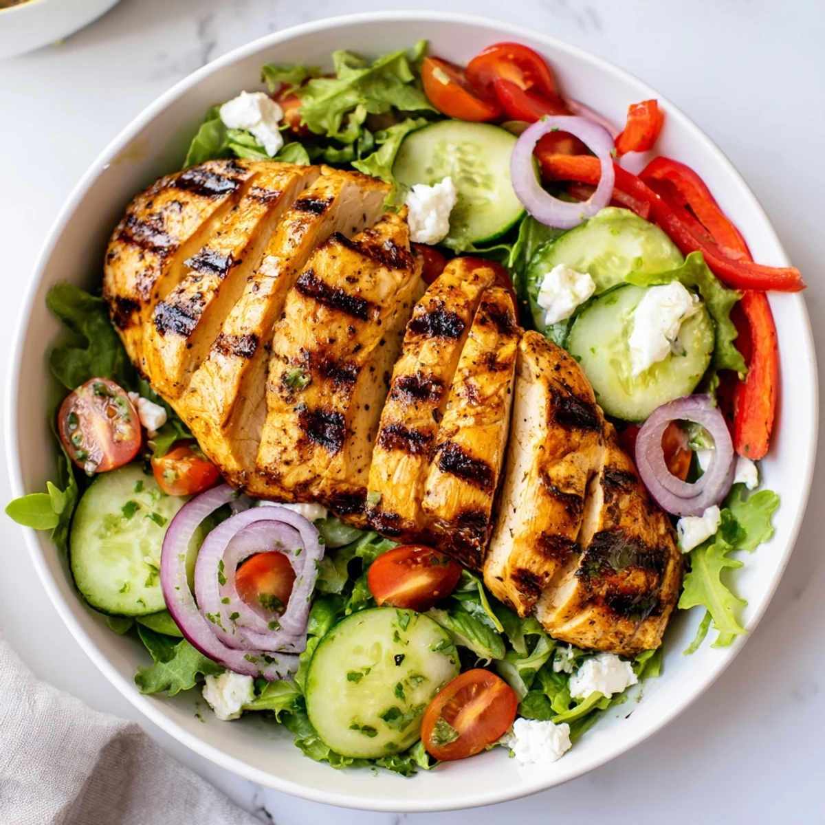 Bright Grilled Chicken Salad Avocado Herb Dressing Recipe served with chilled Sauvignon Blanc for summer