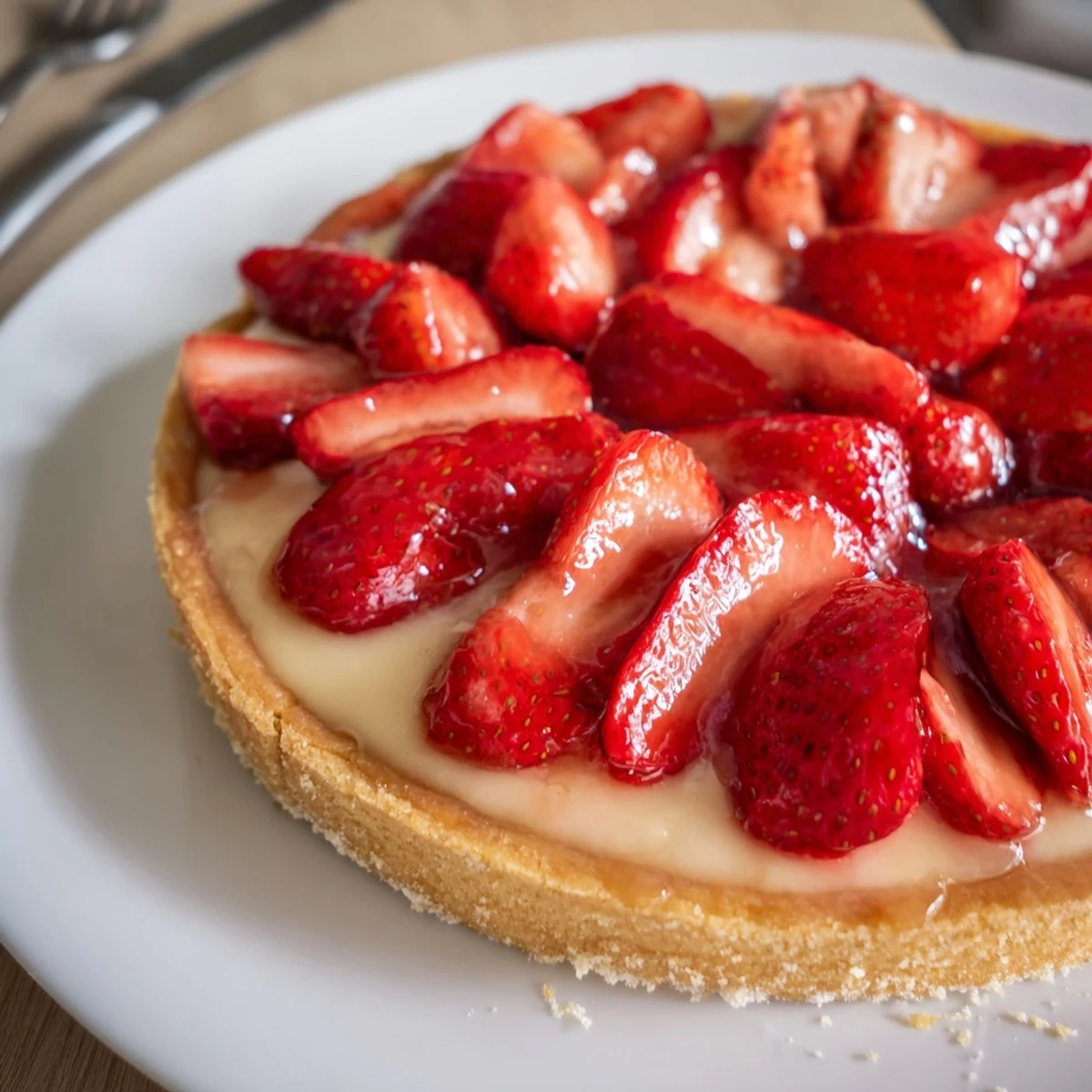 Tarte aux Fraises with glossy fresh strawberries atop creamy vanilla pastry cream