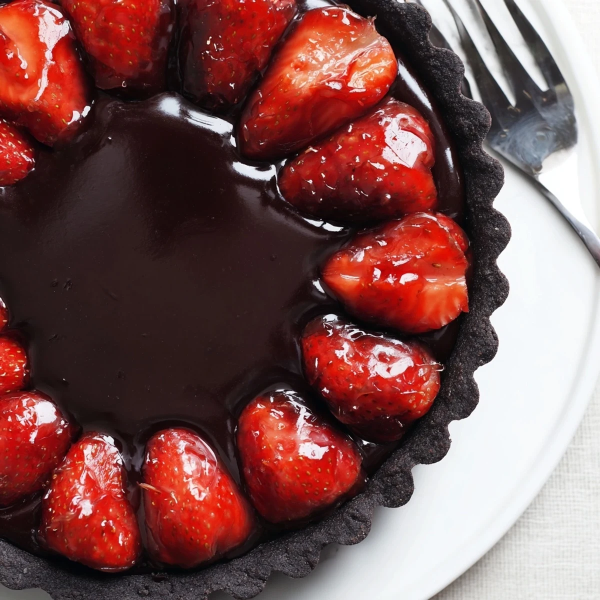 Warm Dark Chocolate Strawberry Tart Recipe chilled slightly, served with sparkling rosé