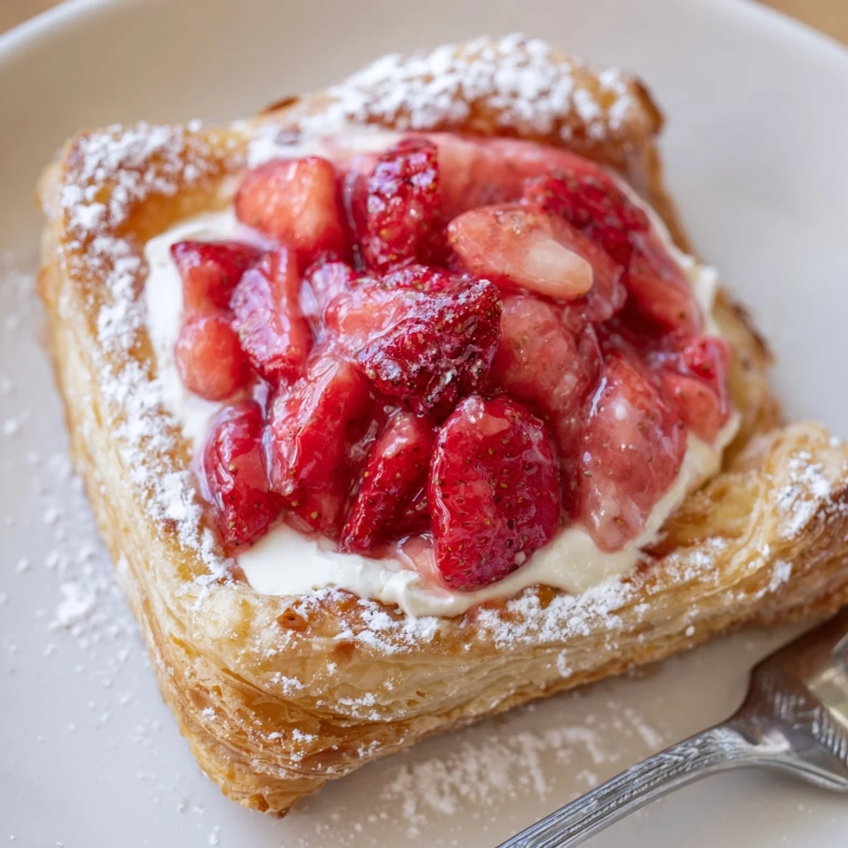Warm Strawberry Danish recipe cooling on rack, butter aroma and soft centers.