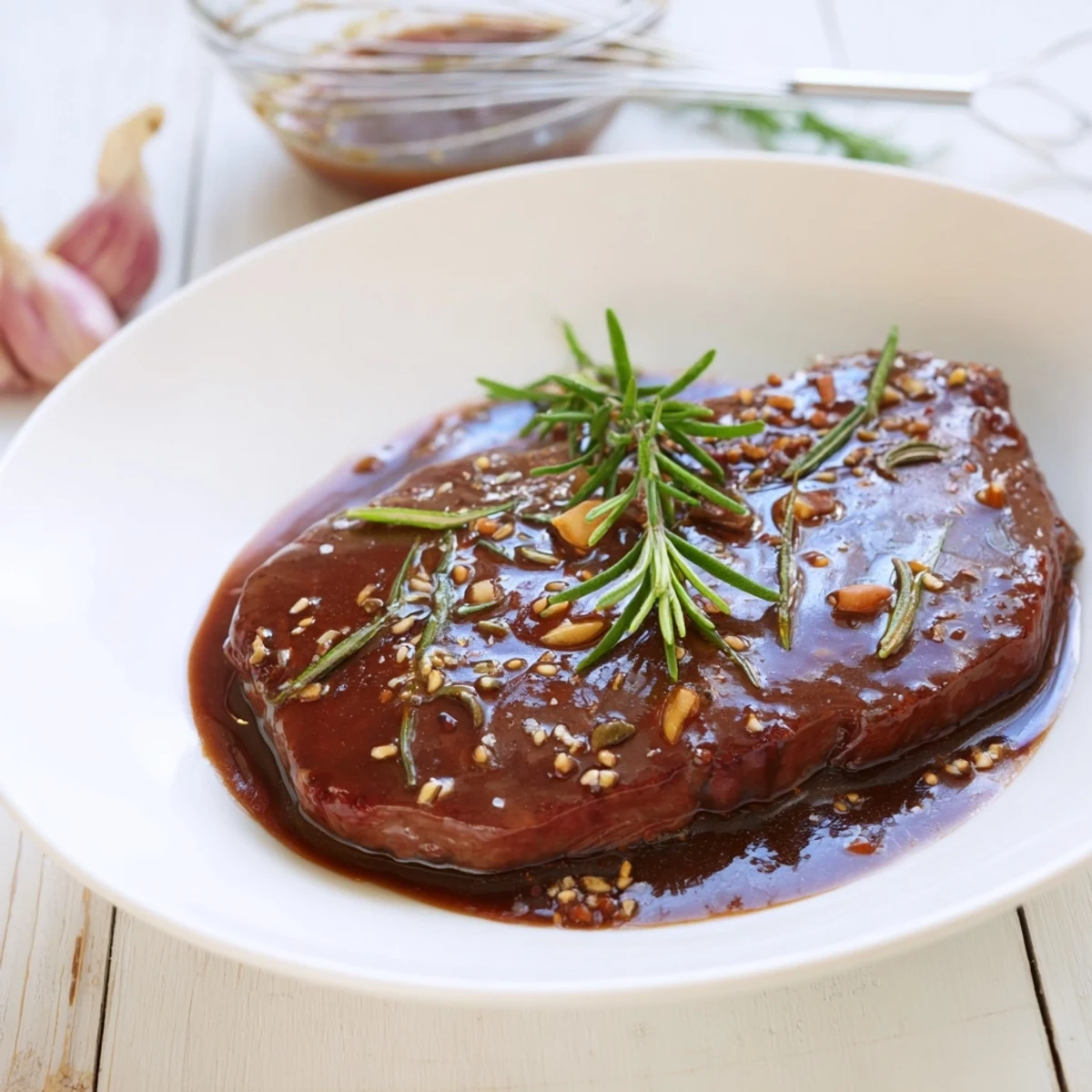 Steak Marinade coating ribeyes in plastic bag, ready for grilling tonight