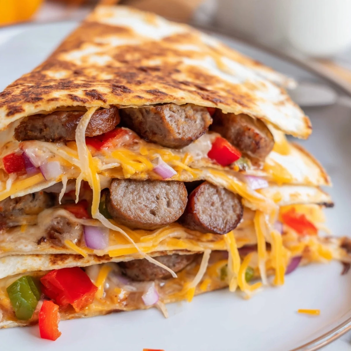 Pan-pressed Cajun Beef Sausage Quesadillas With Melty Cheese Recipe, wedges steaming and ready.