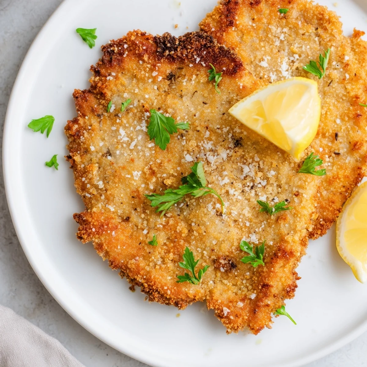 Crispy Beef Escalope Milanese in frying pan, crunchy panko texture visible